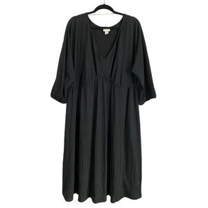 Ava & Viv Plus Size 1X V-Neck 3/4 Sleeve A-line Stretch Black Dress w/ Pockets